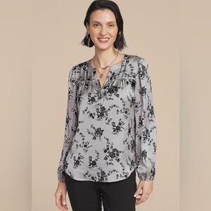 Maurices XL gray satin floral print top NWT